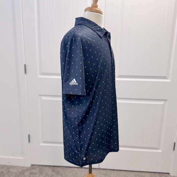 Men's Adidas Golf Polo Shirt Size L Navy Blue Pine Tree Print w/Accenture Logo - Picture 2 of 9